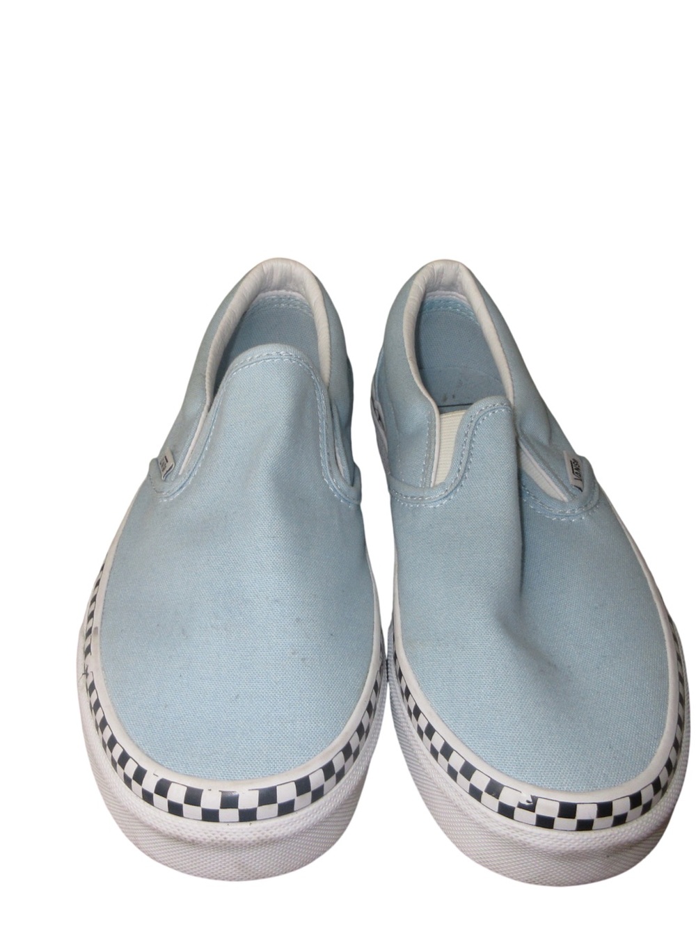 Vans Light Blue Slip-On Sneakers with Black-and-White Checker Trim